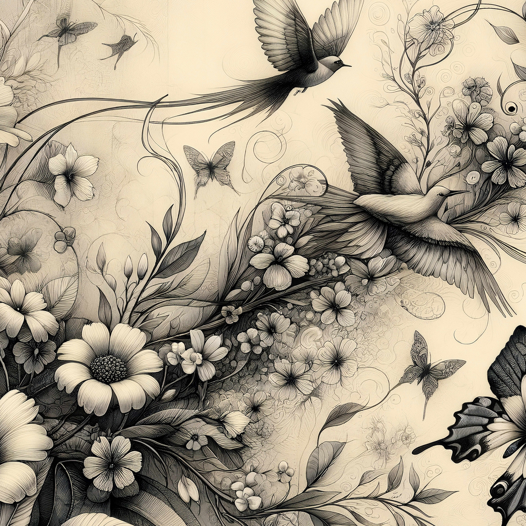 Botanical in Black & White - Mint Decoupage Paper