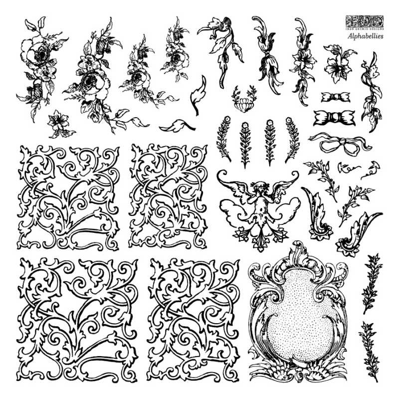 Alphabellies IOD Decor Stamp (12″X12″) with Masks
