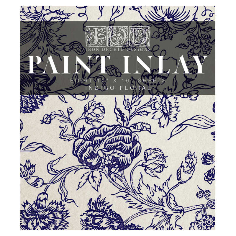 IOD Paint Inlay Indigo Floral (12″X16″ 8 SHEET PAD)