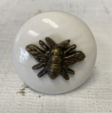 Large Bee and Brass Ceramic Knob