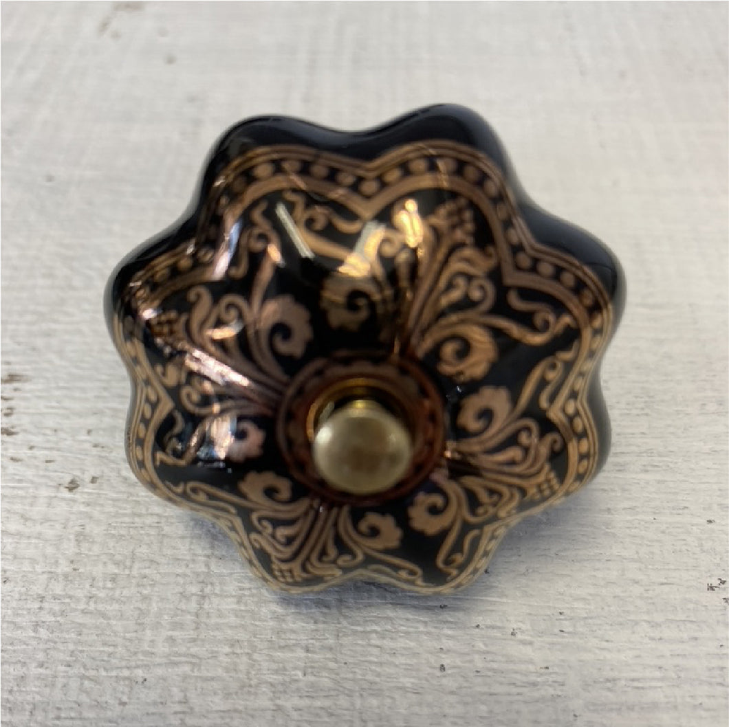 Black & Gold Ceramic Knob