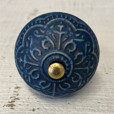 Blue Textured Ceramic Knob