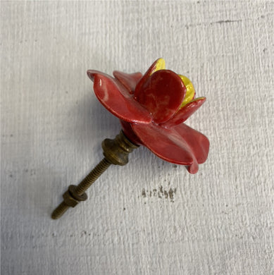 Red Ceramic Flower Knob